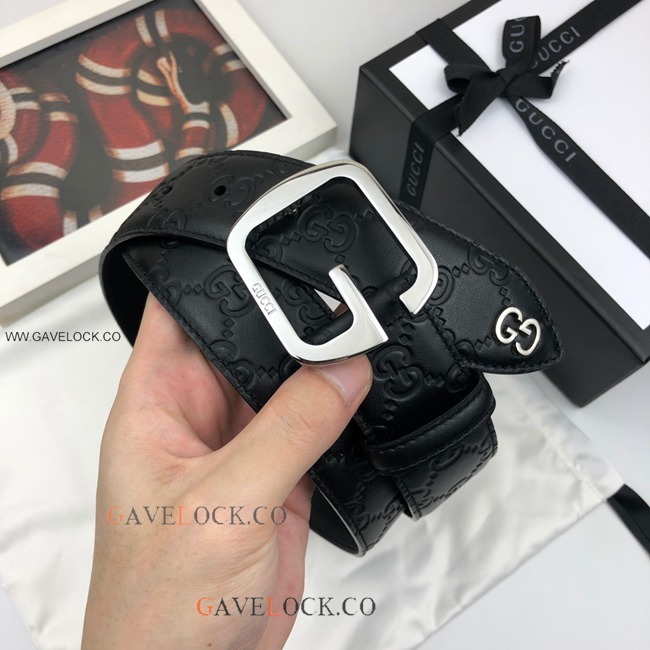 NEW Gucci Men's Leather Belt w Large Polish Metal G Buckle